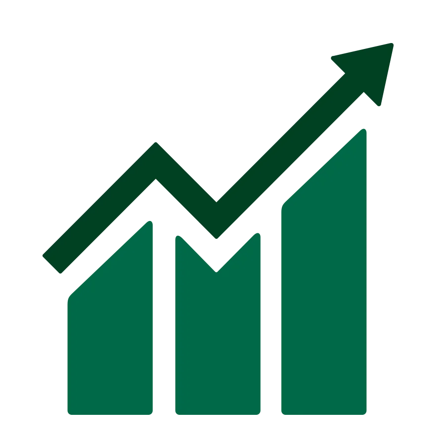 Green bar chart icon with an upward-pointing arrow.