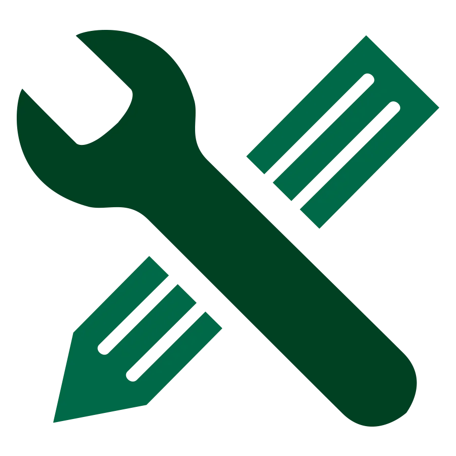An icon featuring a green wrench and a pencil crossed in an 'X' shape, representing tools, configuration, or customization.